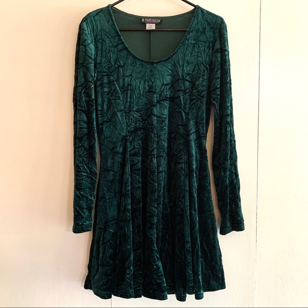 Vintage Forest Green Crushed Velvet Dress